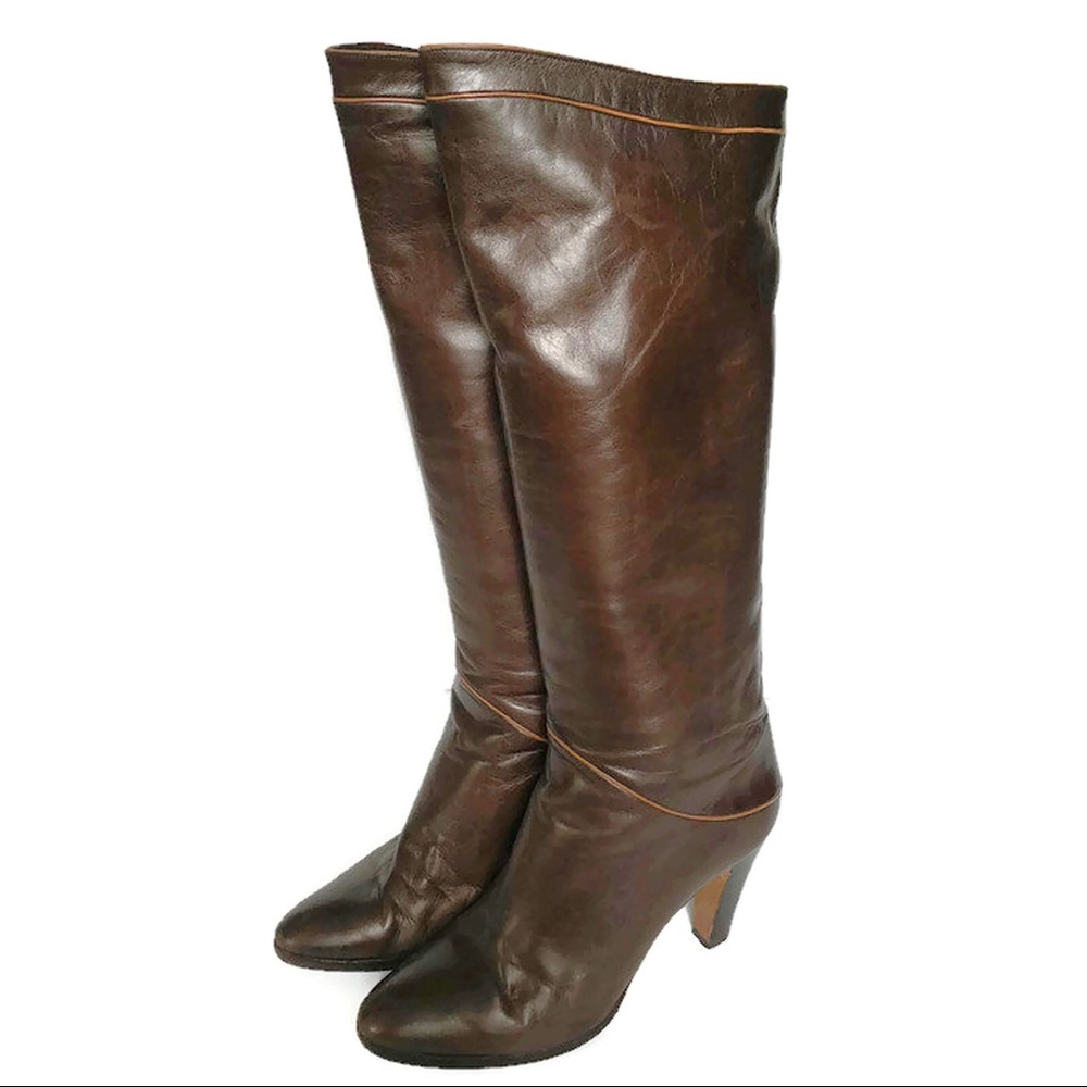 Vintage Italian brown leather boots - stacked heel